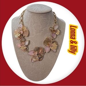 NWT Lonna & Lilly Gold / Pink Flower Frontal Statement Necklace